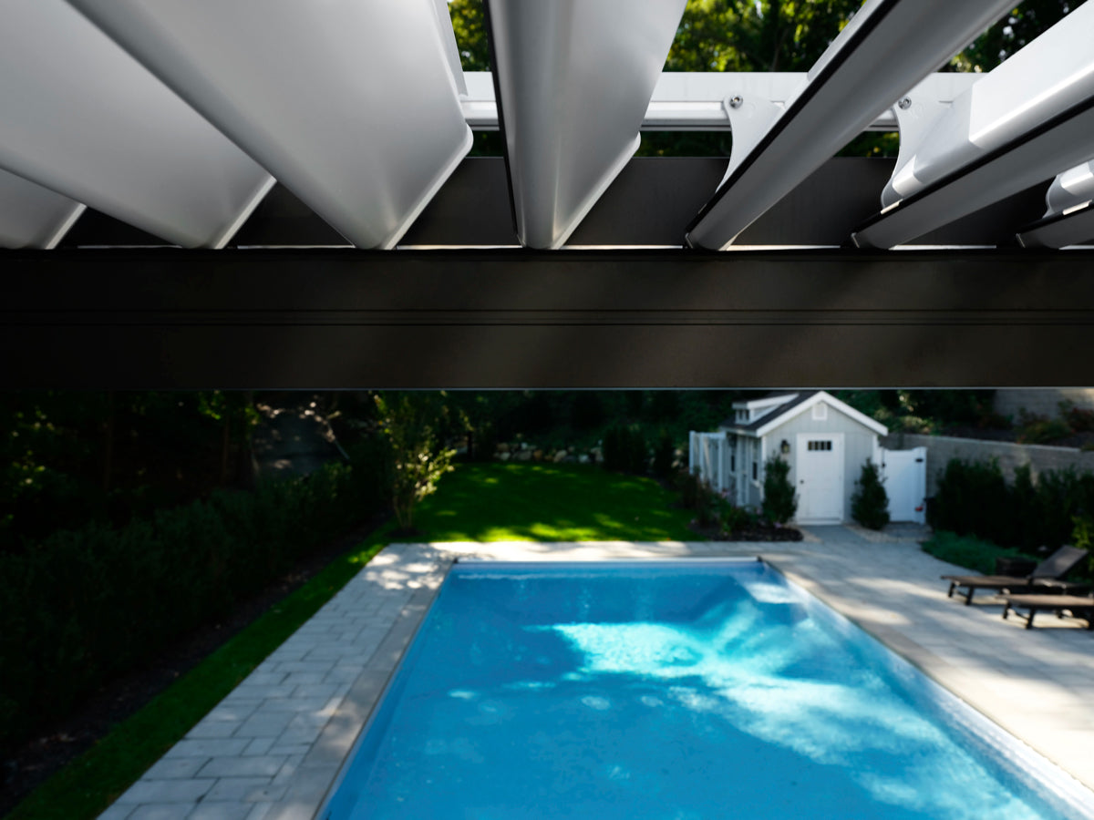 Terra Summer Large Motorized Louvered Pergola in Centerport, New York