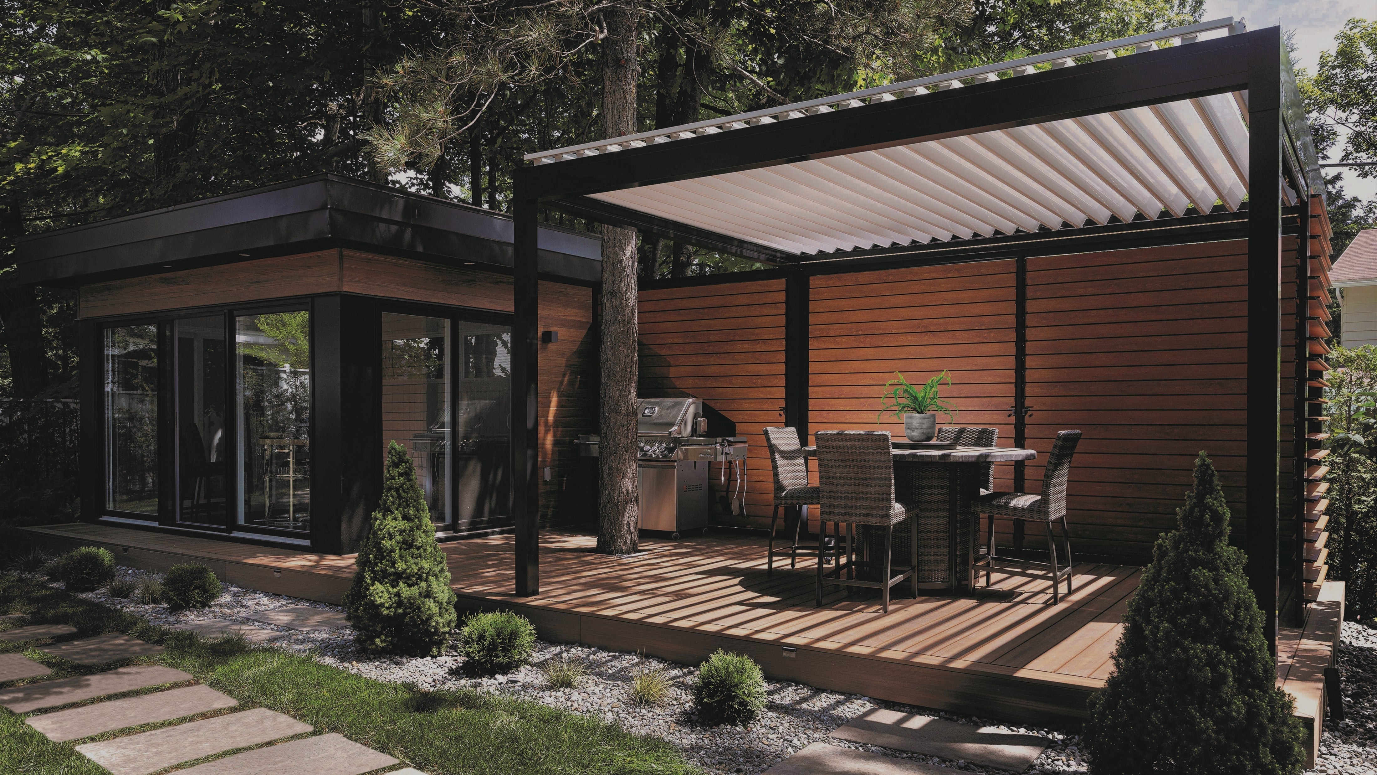 Choosing aluminum as the best material for louvered pergolas and outdoor living features