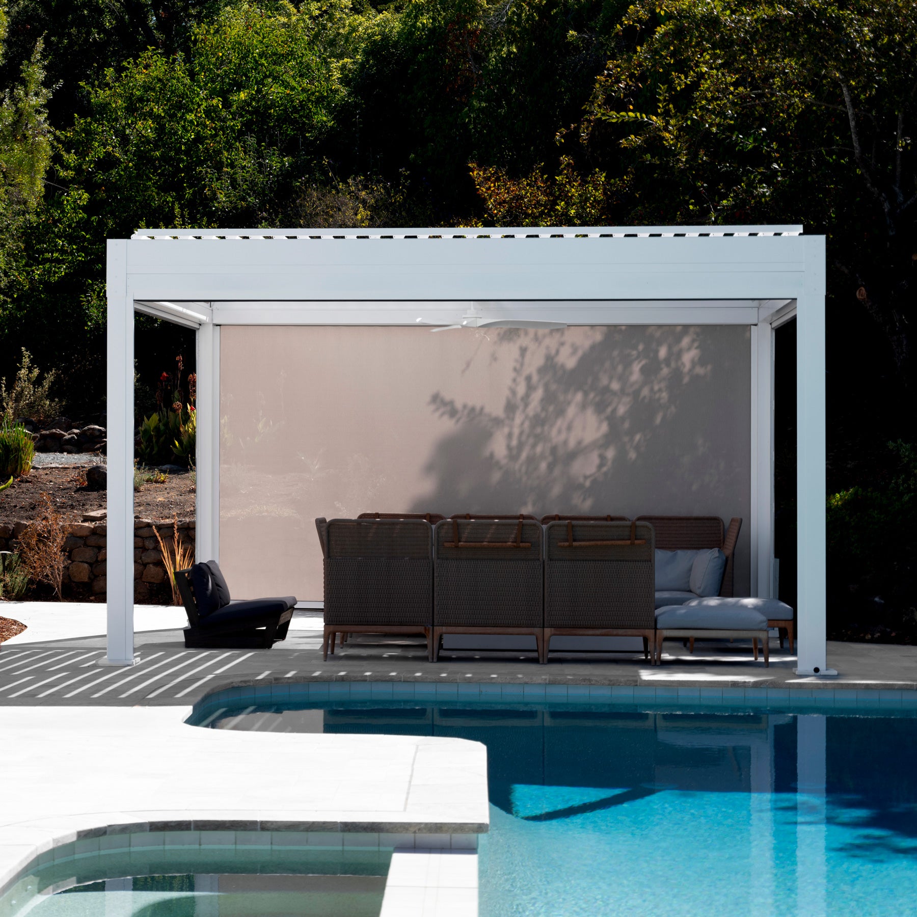 Terra Summer Large Motorized Louvered Pergola with Motorized Screens in Los Altos Hills, California