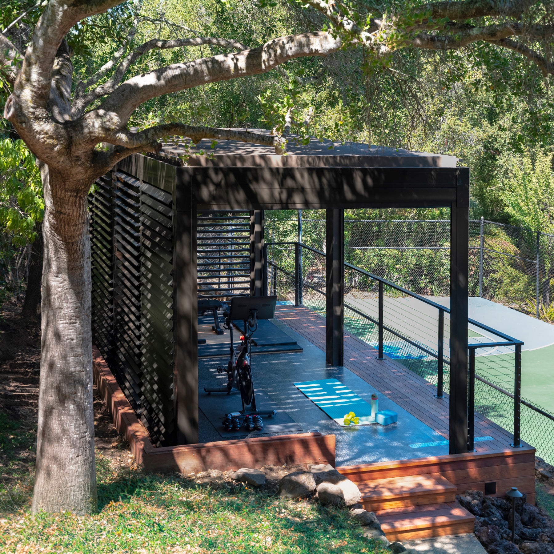 Terra Summer Motorized Louvered Pergolas with Motorized Screens and Privacy Shutters in Los Altos, California